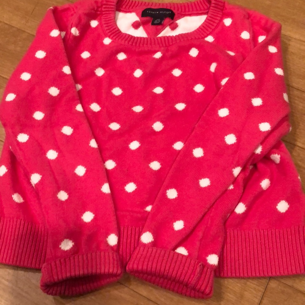 Hot pink and white polkadot Tommy Hilfiger sweater